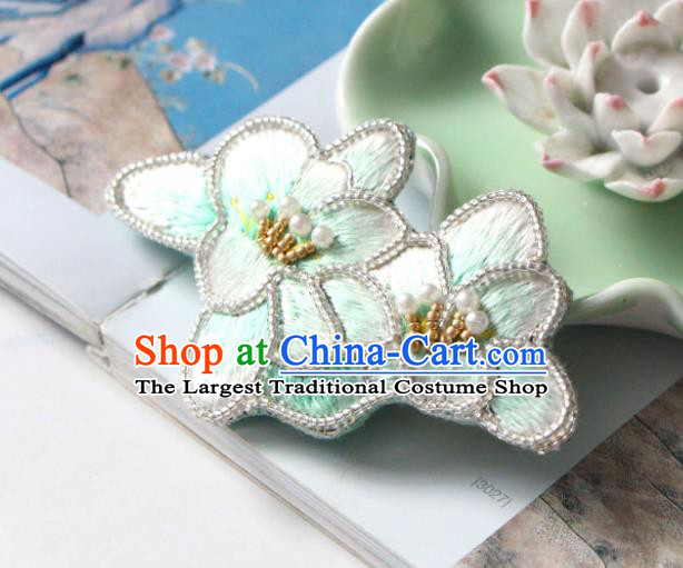 Handmade China Embroidered Light Green Mangnolia Hair Claw Classical Qipao Hair Accessories Pearls Hair Stick