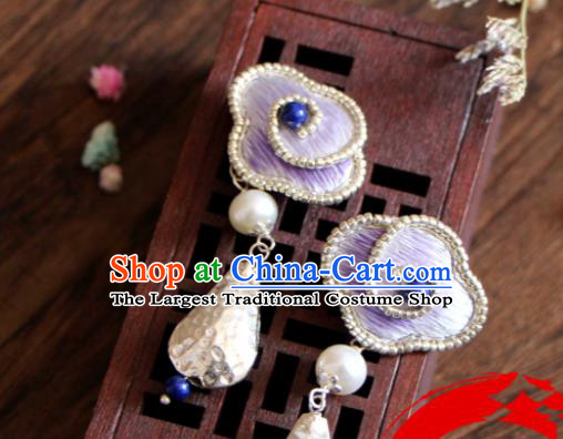 China Handmade Silver Ear Accessories Suzhou Embroidered Lilac Cloud Earrings National Cheongsam Ear Jewelry