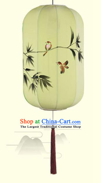 China Traditional Wax Gourd Lanterns Handmade Painting Bamboo Leaf Lantern Classical Yellow Cloth Hanging Lamp