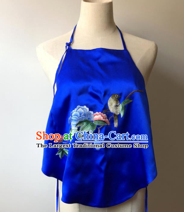 Chinese National Woman Undergarment Traditional Cheongsam Royalblue Silk Bellyband Clothing Suzhou Embroidered Peony Stomachers