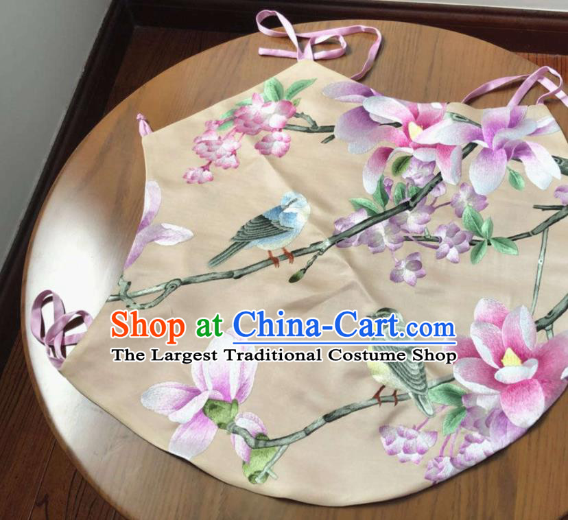 Chinese Suzhou Embroidered Mangnolia Bellyband Traditional Beige Silk Stomachers National Woman Undergarment