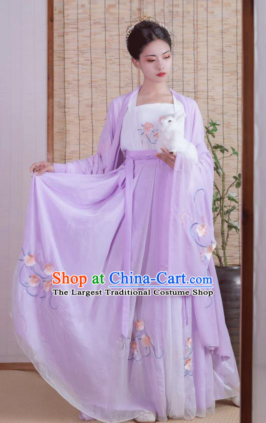 China Song Dynasty Noble Lady Clothing Ancient Young Mistress Embroidered Purple Hanfu Dress Traditional Historical Garment Costumes