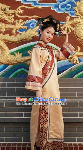 Chinese Drama Story of Yanxi Palace Garment Costumes Qing Dynasty Imperial Concubine Clothing Ancient Manchu Lady Yellow Qipao Dress