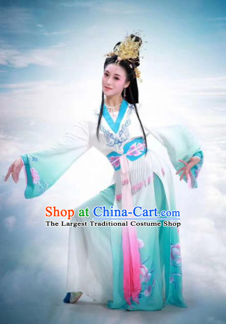 Chinese Yue Opera Young Beauty Clothing Ancient Princess Dance Blue Dress Beijing Opera Diva Garment Costumes