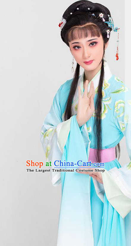 Chinese Beijing Opera Young Lady Garment Costumes Huangmei Opera Actress Clothing Ancient Noble Woman Blue Dress