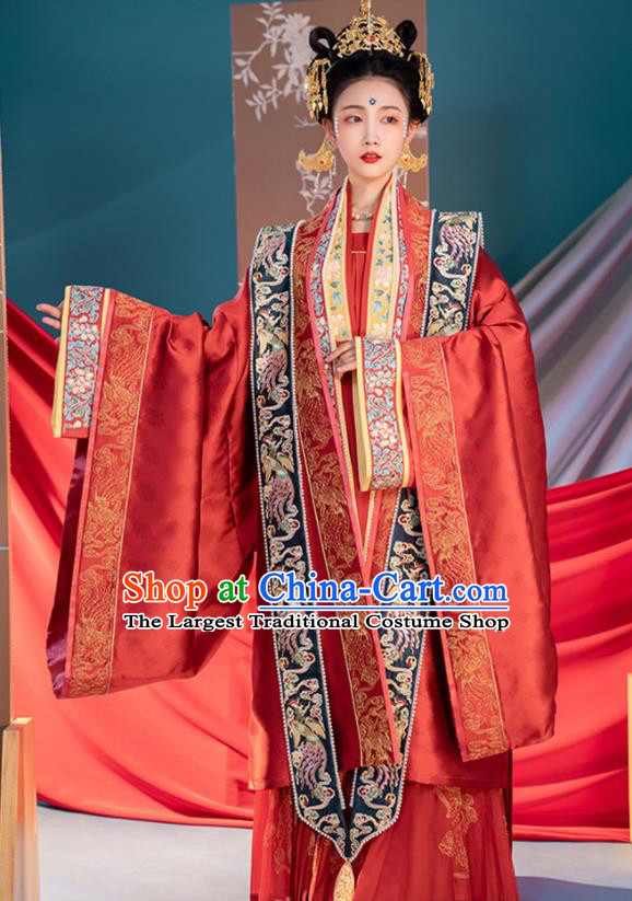 China Traditional Song Dynasty Wedding Historical Garment Costumes Ancient Court Empress Red Hanfu Dress Clothing Full Set