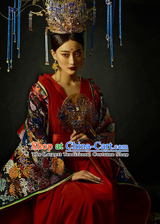 China Traditional Tang Dynasty Imperial Consort Historical Clothing Ancient Court Beauty Hanfu Dress Garments and Headdress