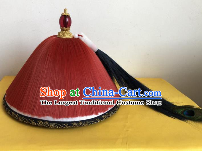 Chinese Qing Dynasty Imperial Bodyguard Hat Opera Royal Highness Headpiece Traditional Beijing Opera Soldier Headwear