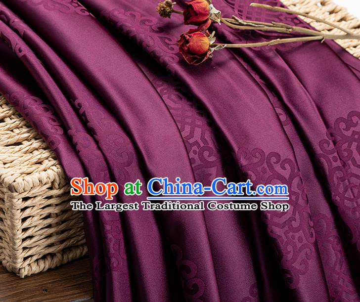 China Tang Suit Damask Jacquard Silk Tapestry Traditional Mongolian Robe Fabric Classical Lucky Pattern Purple Brocade