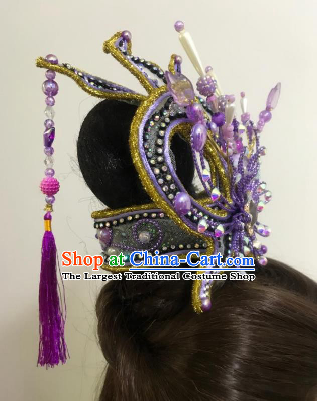 China Fujian Gezi Opera Prince Headwear Traditional Peking Opera Scholar Headpiece Beijing Opera Xiaosheng Purple Hair Crown