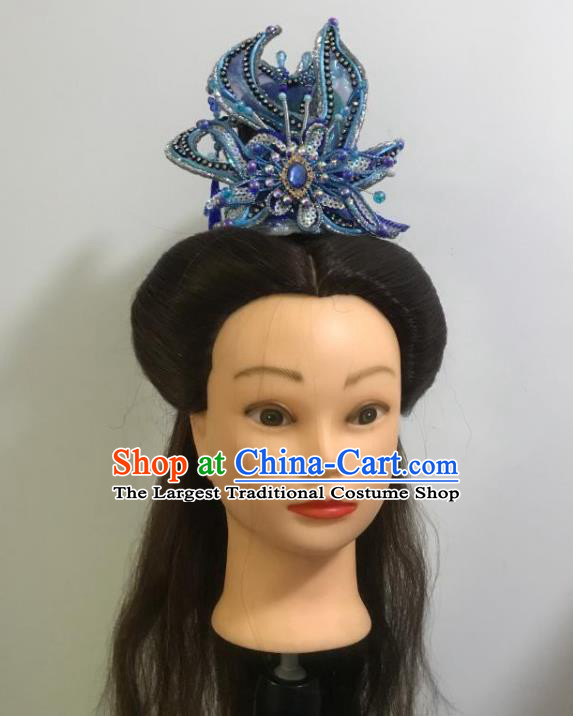 China Beijing Opera Xiaosheng Blue Hair Crown Fujian Gezi Opera Prince Headwear Traditional Peking Opera Scholar Headpiece