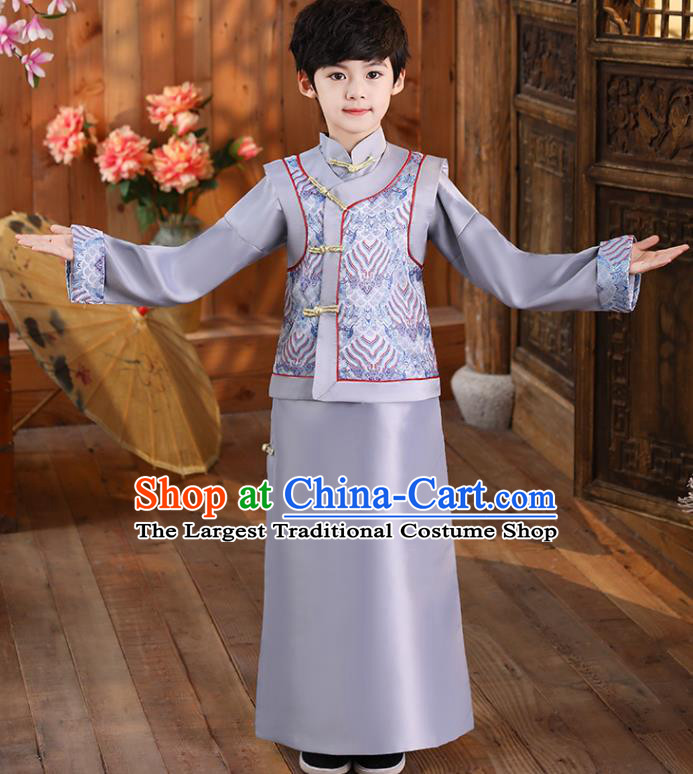 Chinese Traditional Stage Performance Costume Ancient Kid Childe Uniforms Qing Dynasty Boys Clothing