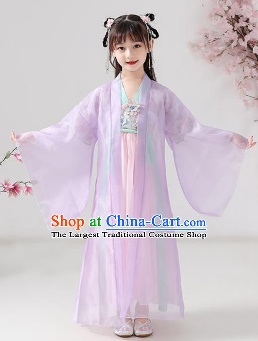 China Ming Dynasty Girl Princess Clothing Ancient Children Costumes Traditional Stage Show Lilac Hanfu Dress