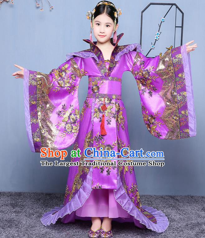 China Traditional Court Children Purple Hanfu Dress Tang Dynasty Empress Clothing Ancient Girl Princess Garment Costume