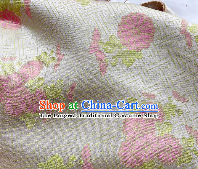 China Tang Suit Damask Classical Chrysanthemum Pattern Tapestry Traditional Hanfu Silk Fabric Qipao Dress Beige Song Brocade