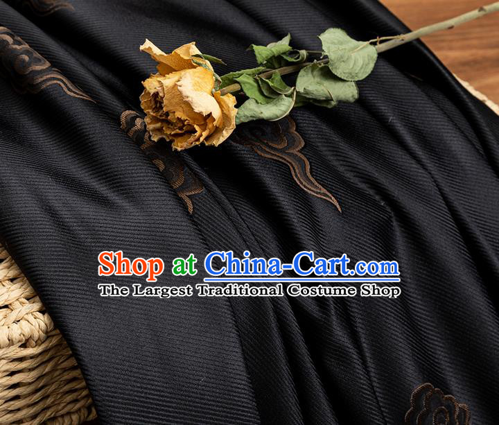 China Black Brocade Tang Suit Satin Damask Jacquard Cloud Pattern Tapestry Traditional Mongolian Robe Silk Fabric