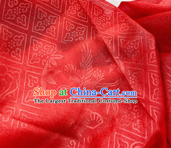 China Classical Crane Pattern Wine Red Satin Tapestry Traditional Hanfu Silk Fabric Jacquard Brocade Tang Suit Damask