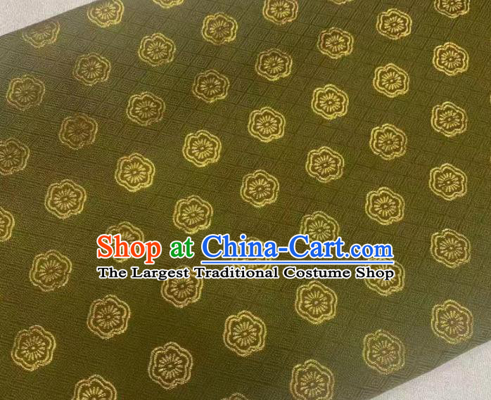 Asian Kimono Tapestry Fabric Japanese Olive Green Nishijin Brocade Traditional Plum Blossom Pattern Satin Drapery