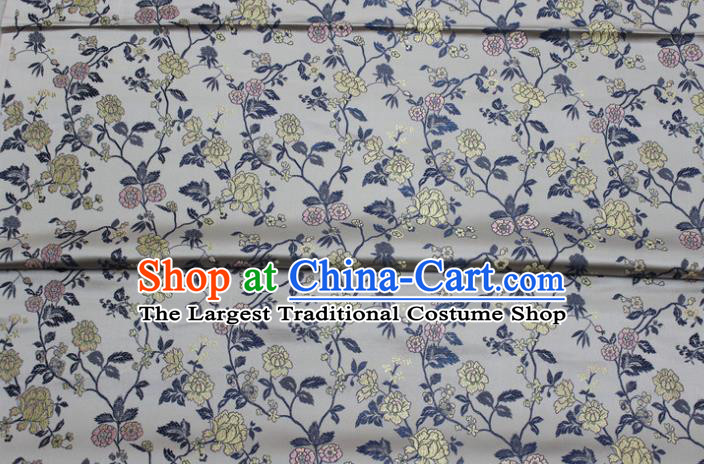 China Mongolian Robe White Satin Damask Classical Flowers Pattern Tapestry Traditional Cheongsam Silk Fabric Jacquard Brocade