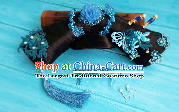 China Traditional Qing Dynasty Queen Wigs and Hairpins Ancient Empress Hair Crown Drama Story of Yanxi Palace Headpieces