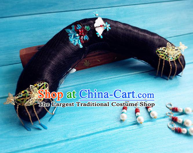 China Ancient Imperial Consort Hairpieces Drama Story of Yanxi Palace Zhang Jiani Headdress Traditional Qing Dynasty Manchu Woman Wigs and Hairpins