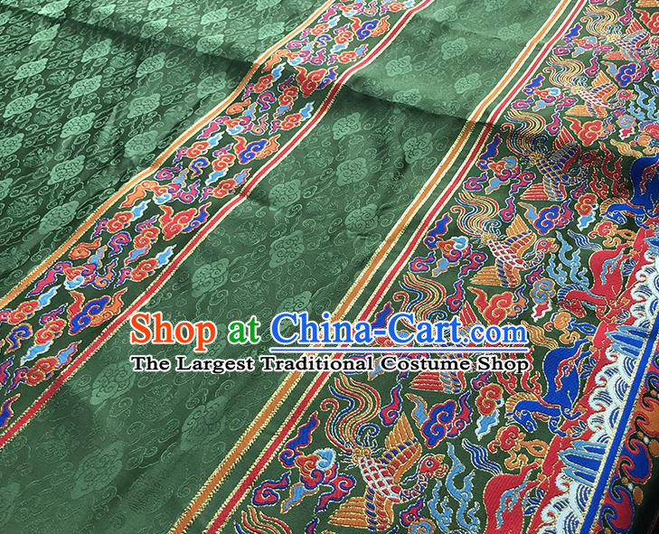 Asian Chinese Jacquard Brocade Traditional Hanfu Dress Phoenix Pattern Satin Drapery Ming Dynasty Green Tapestry Fabric