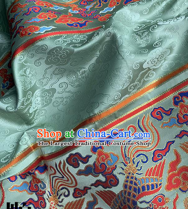 Asian Chinese Ming Dynasty Tapestry Fabric Traditional Phoenix Pattern Light Green Brocade Hanfu Dress Zhuanghua Satin Jacquard Drapery