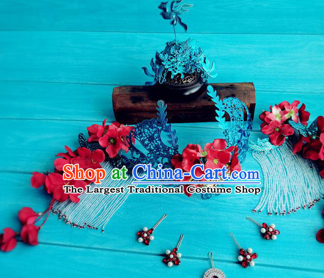 Chinese Traditional Peking Opera Diva Hairpins and Hair Crown Ancient Empress Hair Accessories Complete Set