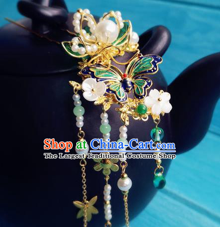 Chinese Ancient Palace Lady Tassel Hairpin Traditional Hanfu Hair Accessories Ming Dynasty Princess Cloisonne Butterfly Hair Clip