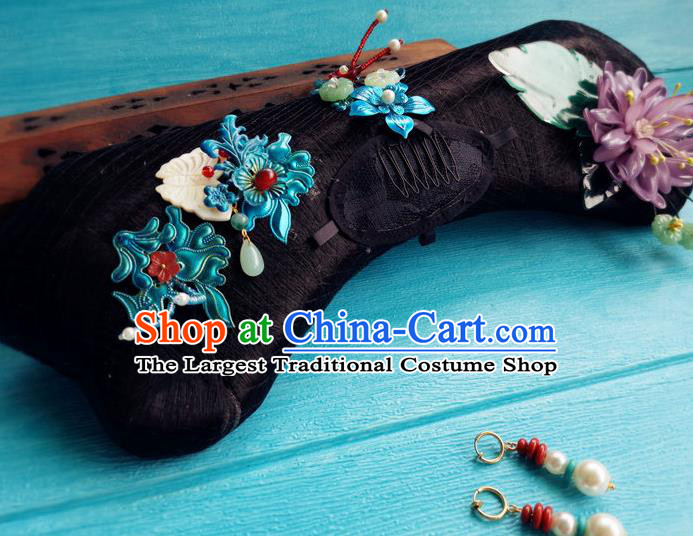 China Traditional Qing Dynasty Manchu Woman Wigs and Hairpins Ancient Imperial Consort Hairpieces Drama Story of Yanxi Palace Wei Yingluo Headdress