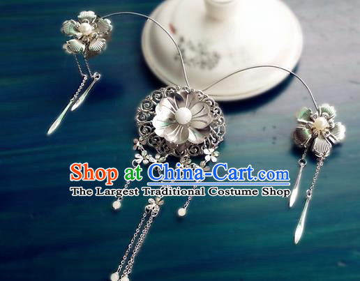 Chinese Tang Dynasty Argent Hair Crown Traditional Hanfu Hair Accessories Ancient Fairy Tassel Hairpin