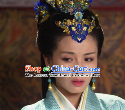 China Ancient Queen Feather Hair Claw Drama Legend of Miyue Mi Shu Headpiece Traditional Warring States Period Empress Frontlet Accessories