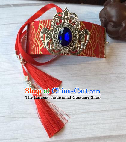 Chinese Traditional Ming Dynasty Swordsman Hair Accessories Ancient Swordsman Red Hairdo Crown Martial Arts Headpiece