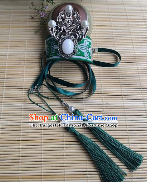 Chinese Ancient Young Male Green Hair Crown Drama Swordsman Headpiece Traditional Ming Dynasty Childe Hair Accessories