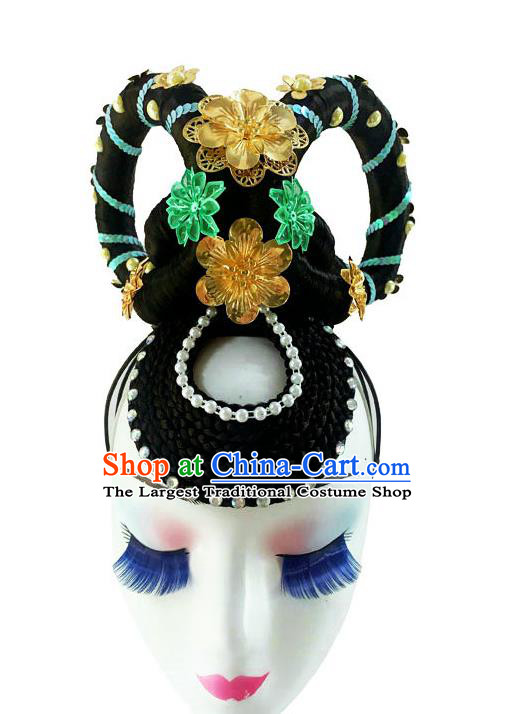 Chinese Classical Flying Dance Wigs and Hair Accessories Court Dance Headpiece Traditional Stage Performance Headdress