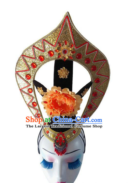 Chinese Traditional Drum Dance Performance Headdress Classical Flying Dance Wigs and Hair Crown Court Dance Headpiece