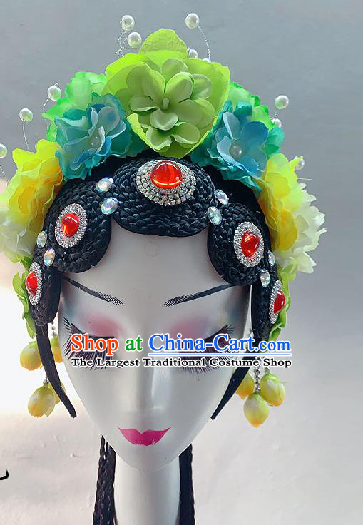 Chinese Peking Opera Diva Wigs Headwear Woman Stage Performance Hairpieces Classical Dance Hair Accessories