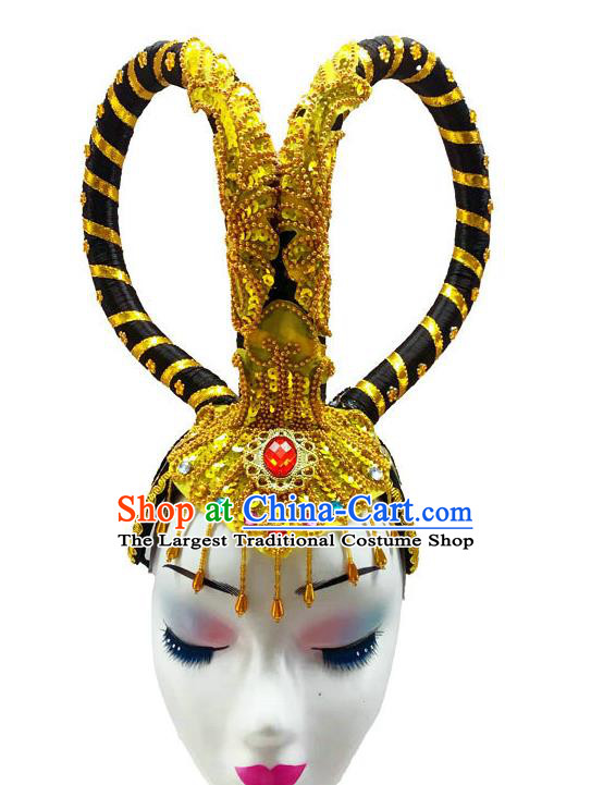 Chinese Court Dance Headpiece Traditional Flying Fairy Dance Performance Headdress Classical Dance Wigs Chignon and Hair Accessories