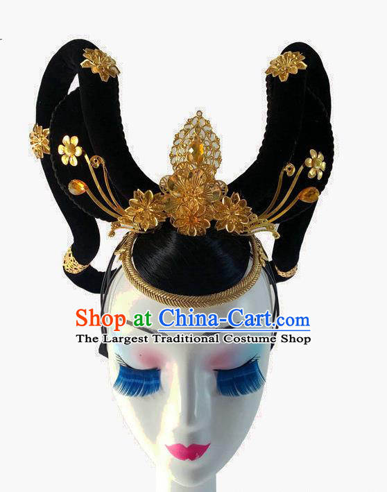 Chinese Traditional Stage Performance Headdress Classical Flying Dance Wigs Moon Goddess Dance Hairpieces