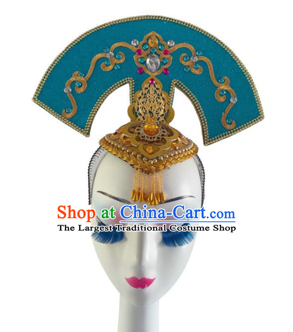 Chinese Woman Stage Performance Headpiece Classical Dance Hair Accessories Umbrella Dance Blue Hair Crown