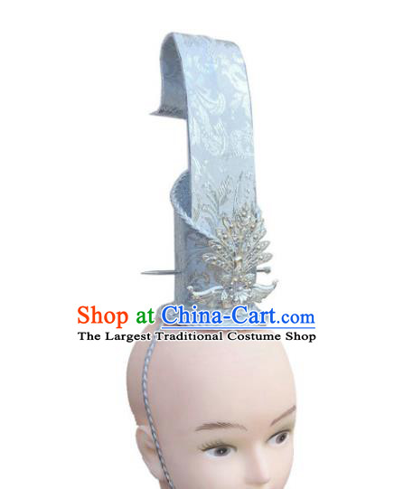 Chinese Classical Dance Hair Accessories Male Stage Performance Headpieces Ancient Scholar White Hairdo and Hairpin