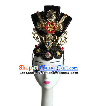 Chinese Classical Dance Hair Accessories Flying Apsaras Dance Wigs Chignon Traditional Court Dance Hairpieces Woman Stage Performance Headdress