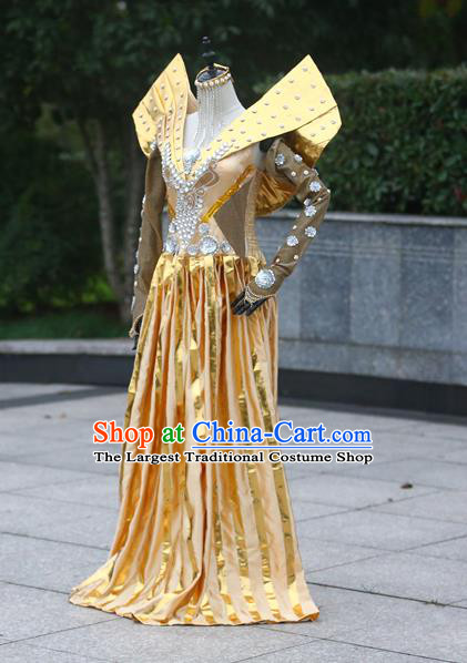 Top Stage Show Costume Halloween Cosplay Clothing Queen Golden Full Dress Fancy Ball Garment