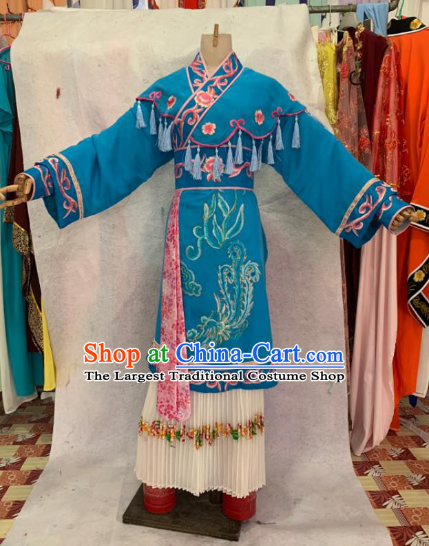 China Shaoxing Opera Actress Embroidered Blue Dress Outfits Beijing Opera Hua Tan Clothing Ancient Princess Garment Costume