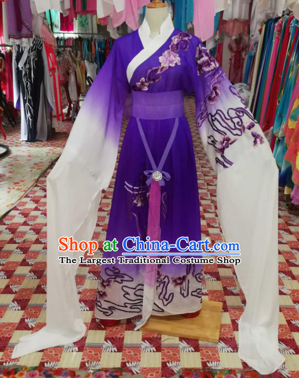 China Traditional Peking Opera Diva Clothing Ancient Young Mistress Garment Costumes Shaoxing Opera Actress Purple Water Sleeve Dress Outfits