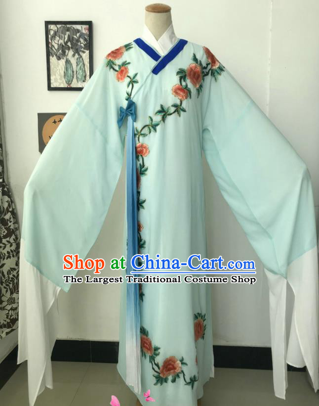 China Beijing Opera Xiaosheng Light Blue Robe Shaoxing Opera Childe Clothing Traditional Opera Scholar Garment Costume