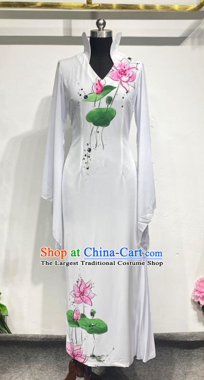 China Classical Dance Clothing Women Group Dance Costume Lotus Dance White Dress Umbrella Dance Fashion