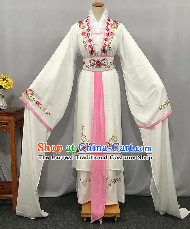 China Traditional Yue Opera Swordswoman White Dress Outfits Peking Opera Hua Tan Clothing Ancient Young Beauty Garment Costumes