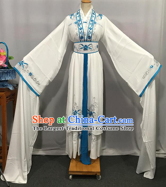 China Peking Opera Diva Clothing Ancient Young Beauty Garment Costumes Traditional Yue Opera Swordswoman White Dress Outfits