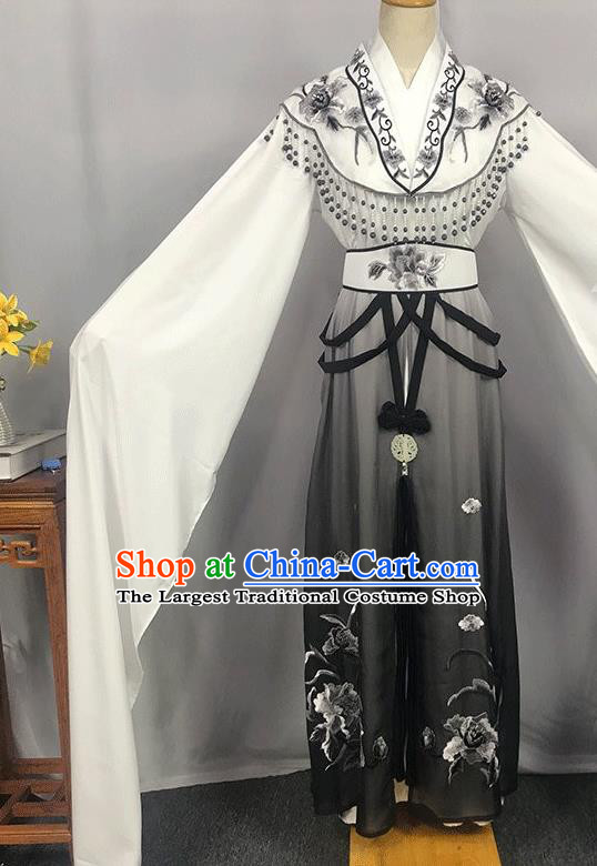 China Ancient Fairy Garment Costumes Traditional Yue Opera Princess Grey Dress Outfits Peking Opera Hua Tan Clothing